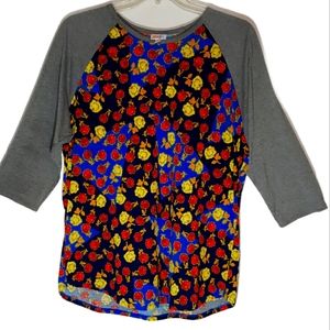 LulaRoe Randy women's plus size 3XL gray front with floral sleeves print. 640